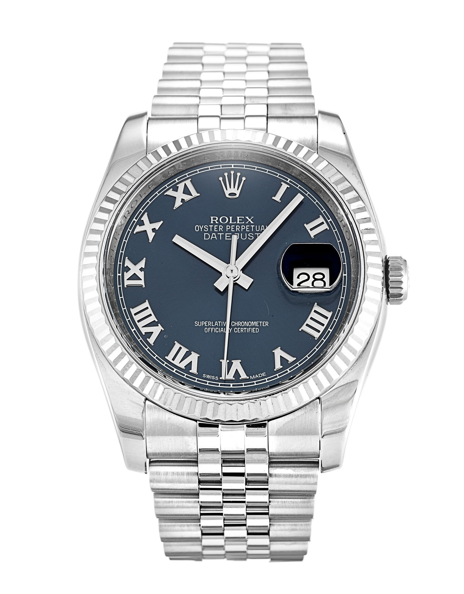 116234 Rolex Datejust Mens Blue Roman Numeral Dial