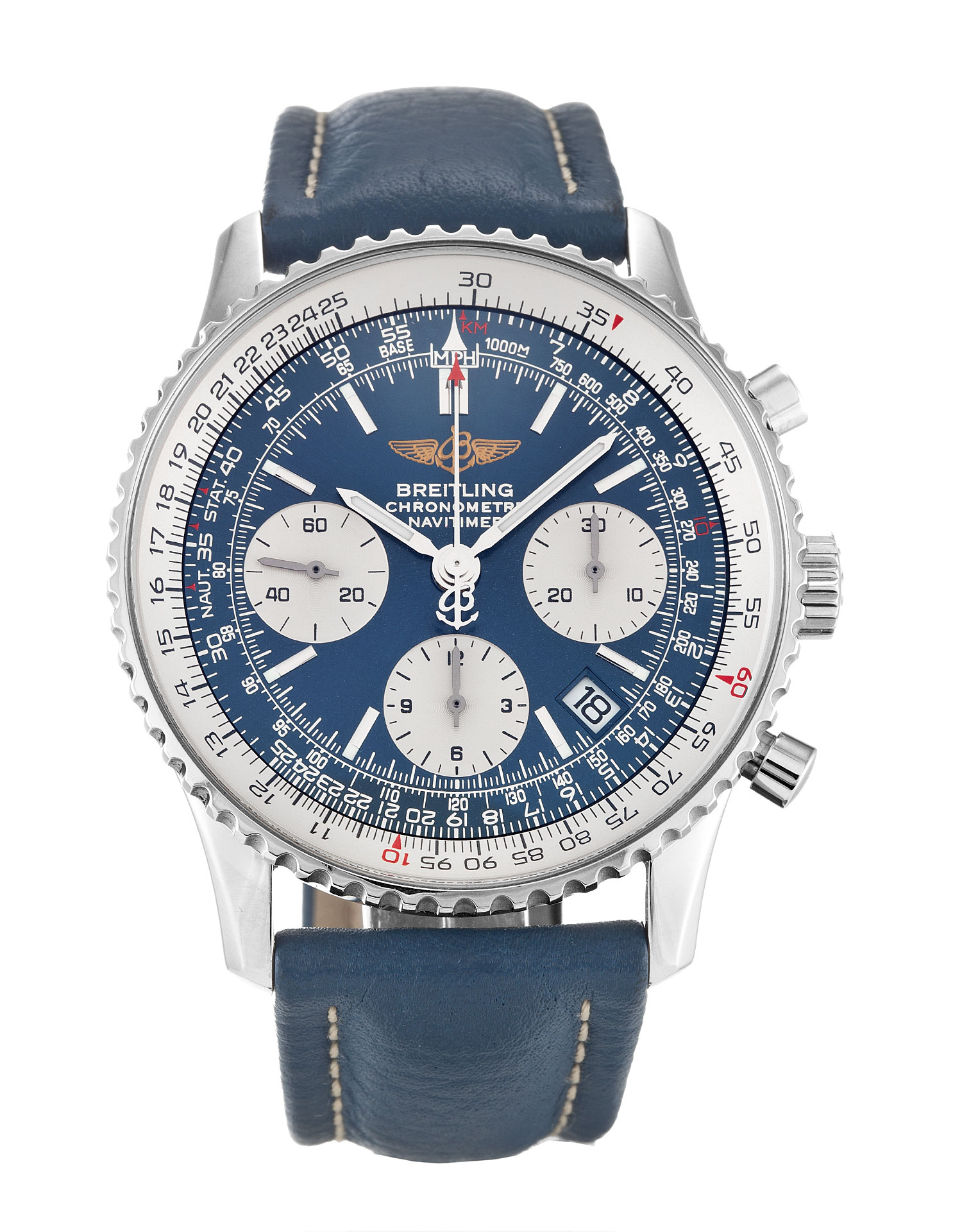 Breitling Navitimer A23322 Mens Blue Dial With Blue Leather Bracelet